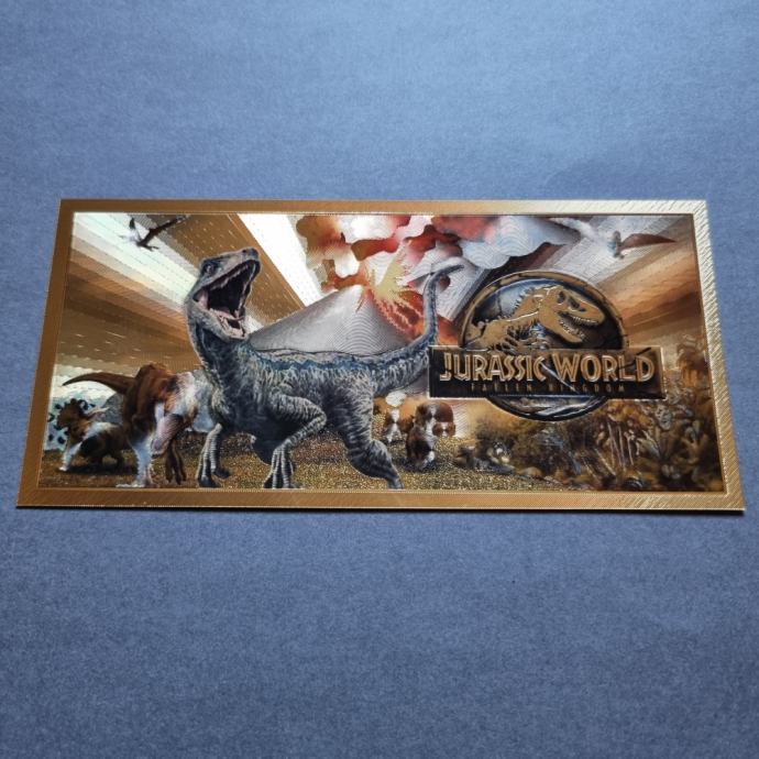 24k pozlačen spominski bankovec JURASSIC WORLD Fallen Kingdom