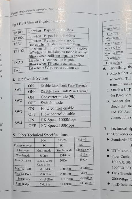 Gigabit Media Converter Mbps Rj Sc