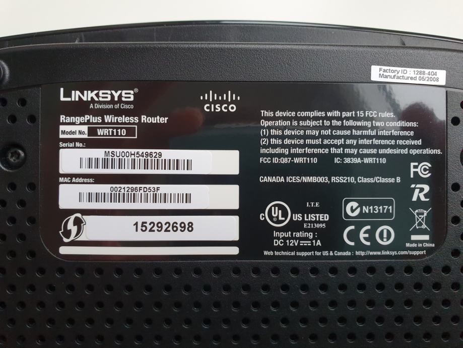 Cisco Linksys WRT110 brezžični usmerjevalnik router