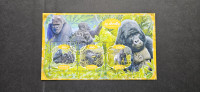 gorile, opice - Gabon 2020 - blok 3 znamk, žigosan (Rafl01)
