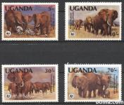 UGANDA 1983 WWF AFRIŠKE ŽIVALI SLONI ** Mi 361/364 ** serija (66)