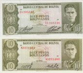 BANK.10 BOLIVANOS P154a.8,P154a.5.1 ser;C,N (BOLIVIJA) 13.7.1962 .UNC