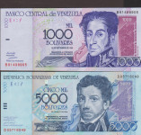 BANKOVEC 1000-1998,5000-2004 BOLIVARES P79,P84 (VENEZUELA) UNC