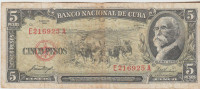 BANKOVEC 5 PESOS P91a (KUBA) 1958.VF