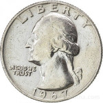 Kovanec Quarter Dollar 1967, Dolar, Liberty, In god we trust