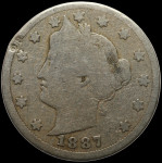LaZooRo: Združene države Amerike 5 Cents 1887 F / VF CM