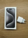 Iphone 15 pro 128gb white NOV ZAPAKIRAN + gratis fast charger