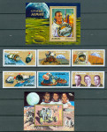 Ajman 1970, 71 vesolje Apollo 13, 14 in 15 2 bloka in serija MNH**