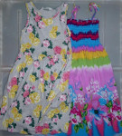 2x pisani dekliški poletni oblekici z rožicami št. 134/140, 8-10 let