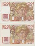 BANKOVEC 100 FRANCS -31.10.1946,4.9.1952 "JEUNE PAVSAN" (FRANCIJA)XF