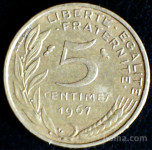 LaZooRo: Francija 5 Centimes 1967 XF a
