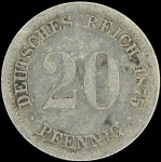 LaZooRo: Nemčija 20 Pfennig 1875 D VF - srebro