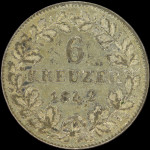 LaZooRo: Nemčija HOHENZOLLERN 6 Kreuzer 1842 XF/UNC redek - srebro