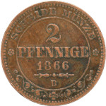 LaZooRo: Nemčija SAKSONIJA - ALBERTIN 2 Pfennig 1866 B VF / XF
