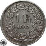 LaZooRo: Švica 1 Franc 1907 VF/XF - Srebro