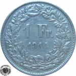 LaZooRo: Švica 1 Franc 1914 VF/XF d - Srebro