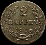 LaZooRo: Švica SCHWYZ 2 Rappen 1846 XF - srebro