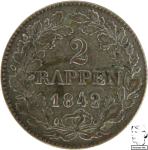 LaZooRo: Švica ZURICH 2 Rappen 1842 UNC - srebro