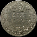 LaZooRo: Velika Britanija 6 Pence 1910 VF - srebro