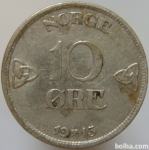 LaZooRo: Norveška 10 Ore 1915 XF/UNC a - Srebro