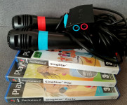 SINGSTAR 2x mikrofon (za PS2/PS3), adapter + 3 igre (90 karaoke pesmi)