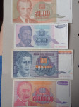 5000, 50000, 500000, 50000000 dinarjev 1993