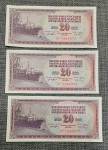 JUGOSLAVIJA 20 DINARA 1974 3xzap.št.  UNC