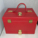 Vintage kozmetični kovček, odpira se na dveh straneh, dolžina 28 cm