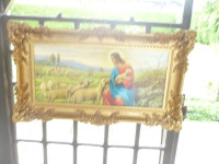 Stara slika JEZUSA z masivnim zlatim ornamentnim okvirjem