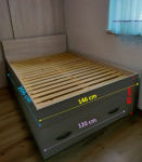Visoka postelja 140x200 z letvenim dnom in izvlečnim predalom
