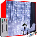 Lučke svetlobna zavesa 300 LED hladno bela 8 funkcij 290x290cm USB