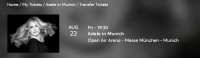 Karte za koncert pevke Adele v Munchnu, 23.8.2024