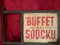 vintage kovinska tabla Buffet pri sodčku