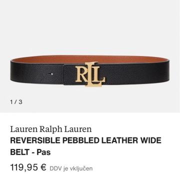 Rjav in črn usnjen Lauren Ralph Lauren obojestranski pas (nov)