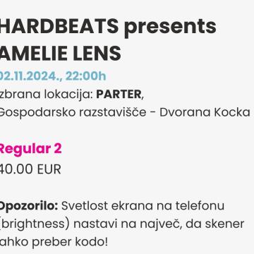 Amelie Lens gospodarsko razstavišče 2 karti 50€