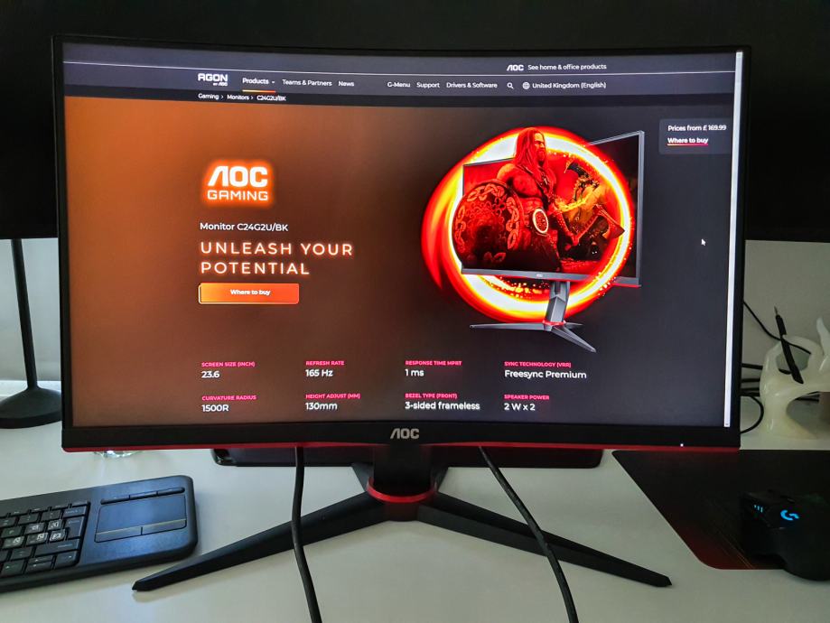 AOC C24G2AE/BK Full HD ukrivljen gaming monitor, 24" 165Hz