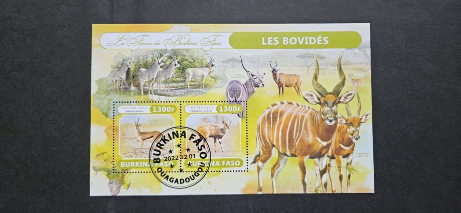 antilope, gazele - Burkina Faso 2022 - blok 2 znamk, žigosan (Rafl01)