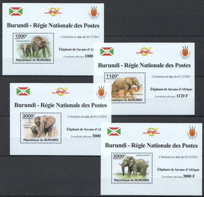 BURUNDI 2011 AFRIŠKE ŽIVALI SLONI ** Mi 2030/2033 ** 4x deluxe blok