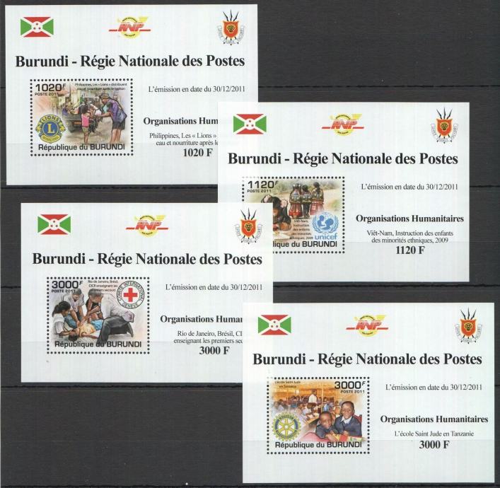 BURUNDI 2011 ROTARY RDEČI KRIŽ LIONS UNICEF ** 4x deluxe blok (77)