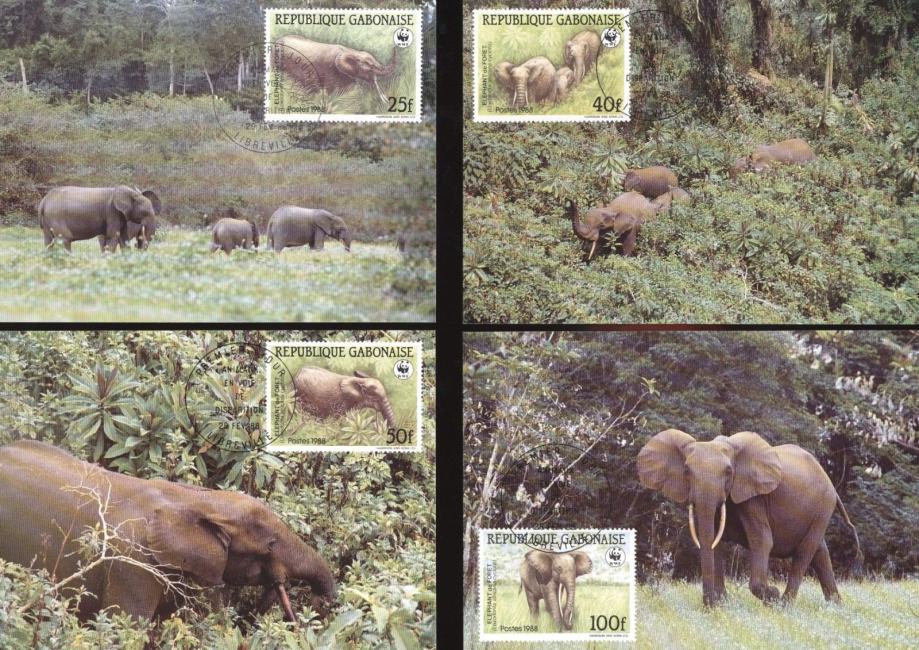 GABON 1988 WWF SLONI ŽIVAOI FAVNA ** Mi 1009/1012 ** 4x maksimum