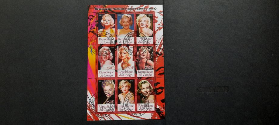 Marilyn Monroe - Kongo 2012 - blok 9 znamk, žigosan (Rafl01)