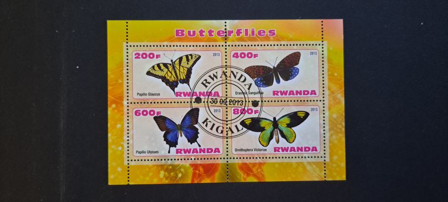 metulji (IV) - Ruanda 2013 - blok 4 znamk, žigosan (Rafl01)