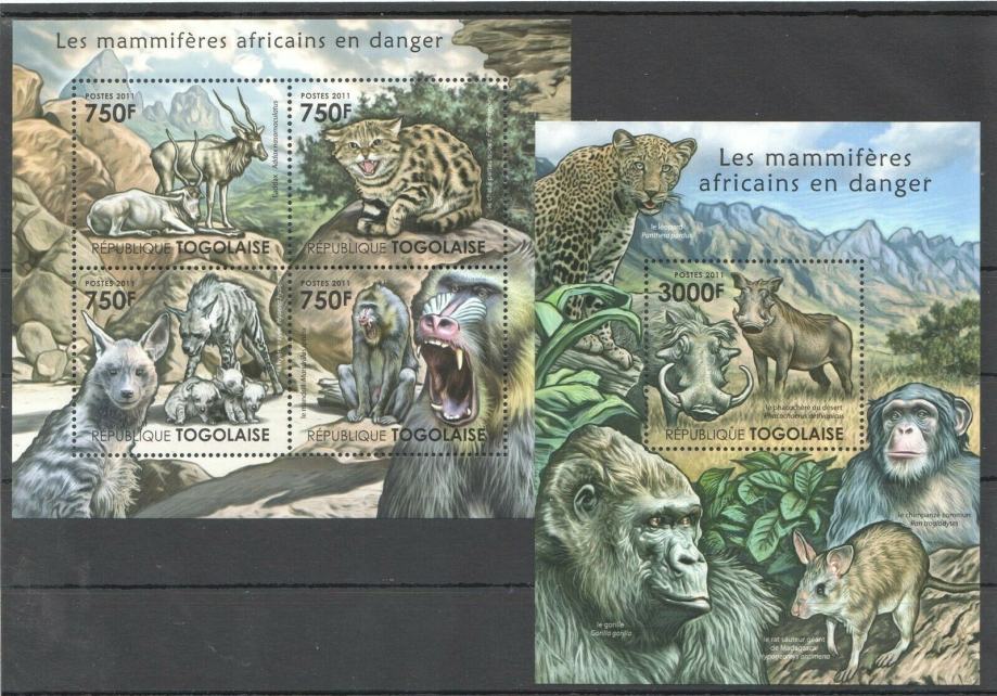 TOGO 2011 AFRIŠKE ŽIVALI HIJENE SVINJE MAČKA ** Mi 4132/4175 ** MP+BLK