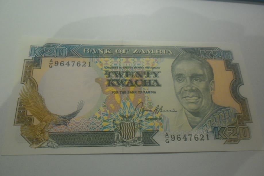 Bankovec Zambija 20 kwacha 1992  UNC