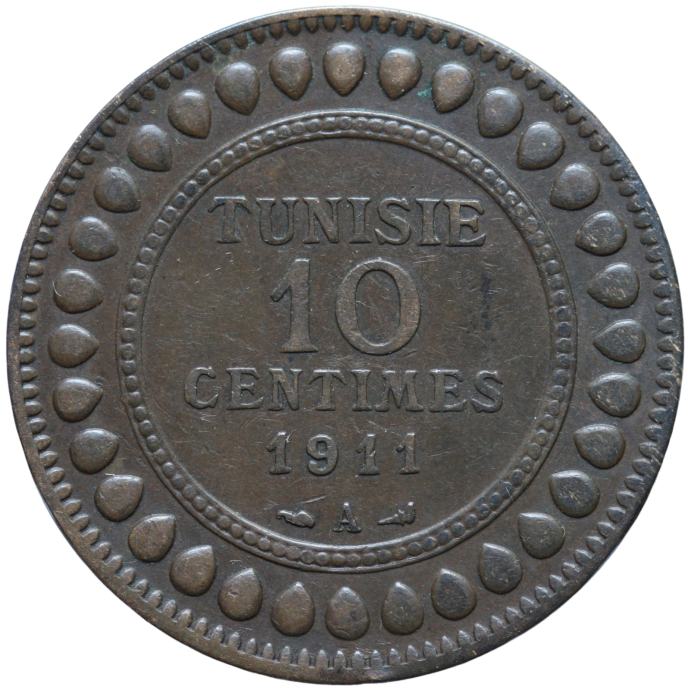 LaZooRo: Tunizija 10 Centimes 1911 VF