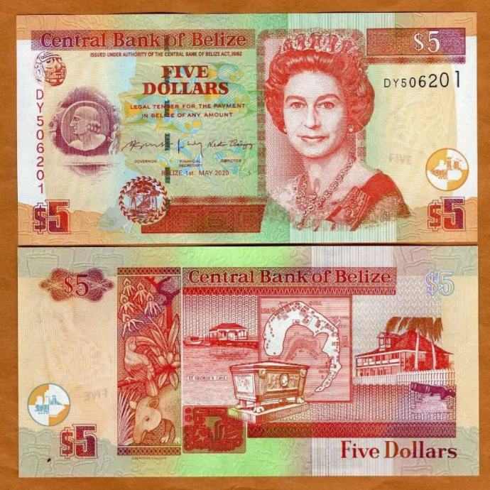 BELIZE 5 dolarjev / 5$ 2020 UNC