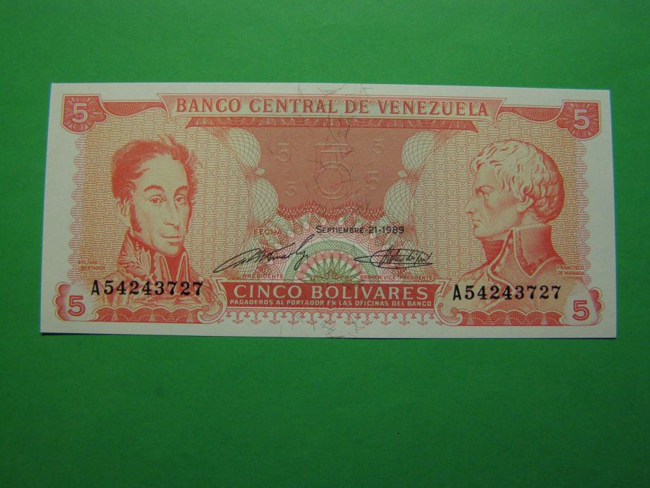 VENEZUELA 1989 - 5 BOLIVARJEV - PRODAM