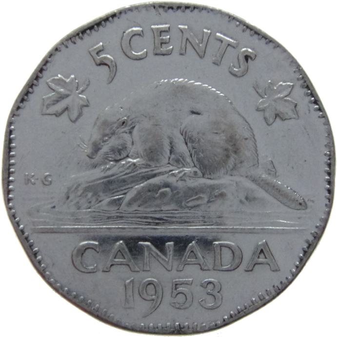 LaZooRo: Kanada 5 Cents 1953 XF / UNC NSF daleč