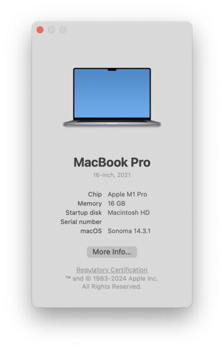 MacBook Pro 16 M1 Pro / 1TB, 16GB, Space Gray