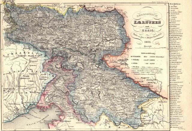 SLOVENIJA - KRANJSKA + KOROŠKA - ZEMLJEVID, 1852